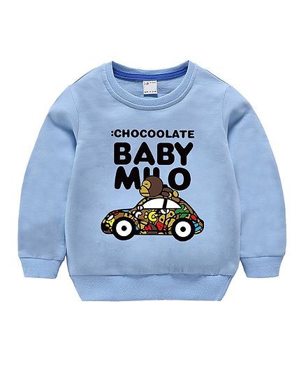 Awabox Monkey On Car Patch Full Sleeves Sweatshirt - Blue