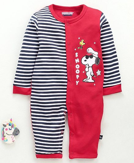 Mom's Love Full Sleeves Romper Snoopy Print - Red Black