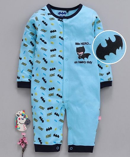 Mom's Love Full Sleeves Romper Batman Print - Blue