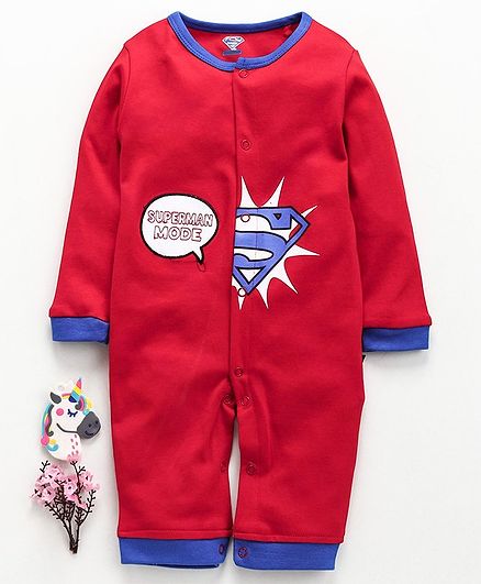 Mom's Love Full Sleeves Romper Superman Print - Red