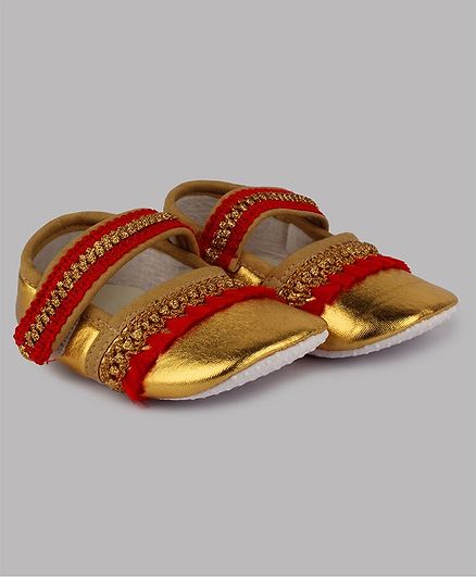 Daizy Lace Decorated Ethnic Booties - Golden & Red