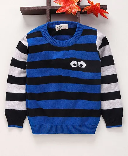 Simply Full Sleeves Sweater Stripe Design - Blue