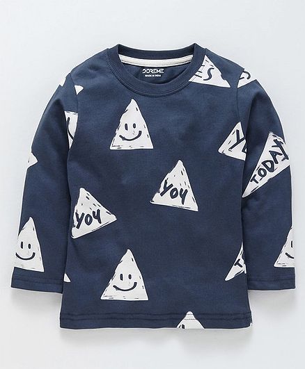 Doreme Full Sleeves Tee Triangle Print - Navy Blue