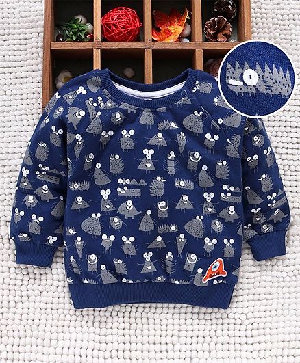 Babyhug Full Sleeves Sweatshirt Animal Print - Navy