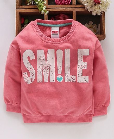 Babyhug Full Sleeves Sweatshirt Smile Print - Pink