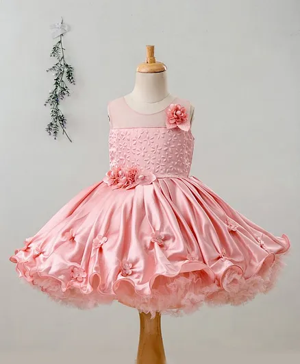 Bluebell Sleeveless Flower Decorated Dress - Peach
