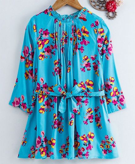 UCB Full Sleeves Frock Floral Print - Blue