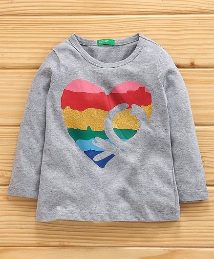 UCB Full Sleeves Tee Heart Print - Grey