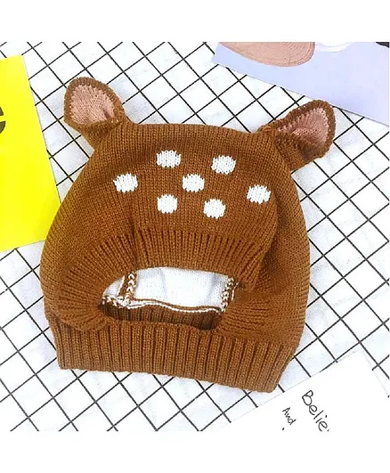 Ziory Winter Wear Cap Deer Design - Brown