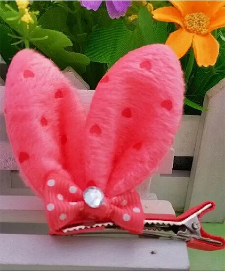 Bhoomi Collection Heart Print Bunny Ears Detailed Hair Clip - Peach