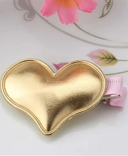 Bhoomi Collection Shiny Heart Decorated Hair Clip - Gold