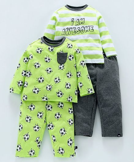 Babyoye Full Sleeves Cotton Night Wear Combo Set Football Print - Green