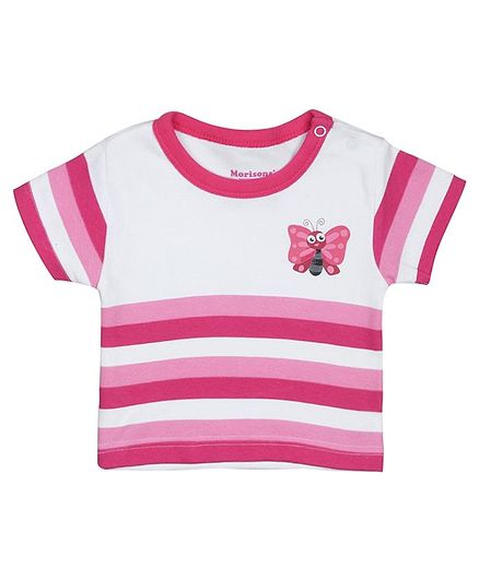 Morisons Baby Dreams Half Sleeves Striped T-Shirt Butterfly Print - Pink