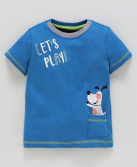 Babyoye Half Sleeves Cotton Tee Puppy Print - Blue