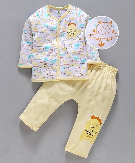 Cucumber Full Sleeves Night Suit Dino Patch - White Yellow