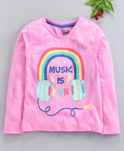 Vitamins Full Sleeves Tee Headphones Print - Pink