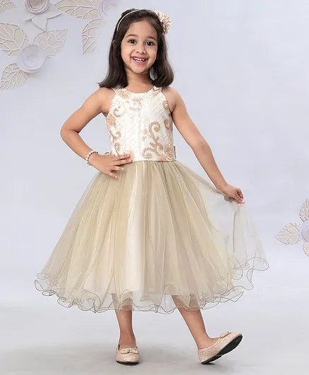 Mark & Mia Sleeveless Party Wear Frock Sequin Embellishment - White