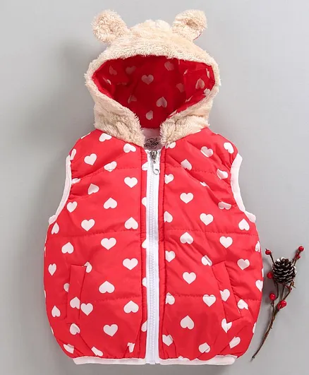The Sandbox Clothing Co Heart Print Sleeveless Hooded Jacket - Red