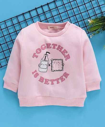 Fox Baby Full Sleeves Sweatshirt Text Print - Pink