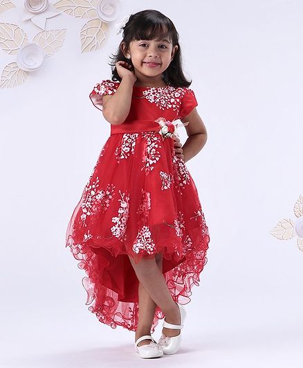 Mark & Mia Short Sleeves Party Wear Frock Floral Print - Red