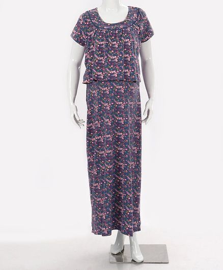 Kriti Short Sleeves Maternity Nursing Nighty - Purple