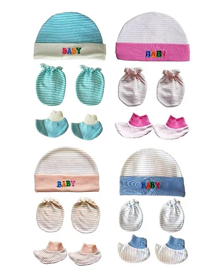 Brandonn Cap Mittens & Booties Set Multi Print - Multicolor