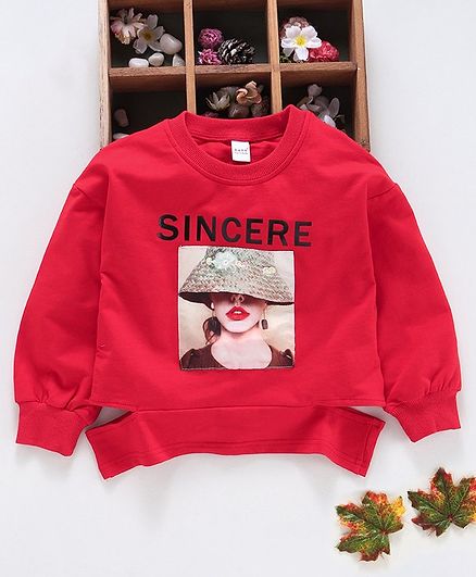 Meng Wa Full Sleeves Tee Sincere Print - Red