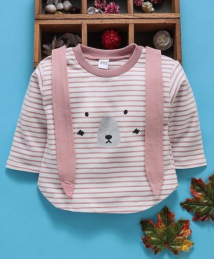 Meng Wa Full Sleeves Top Striped - Pink