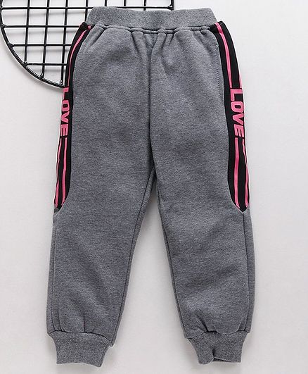 Meng Wa Full Length Track Pant Love Print - Grey