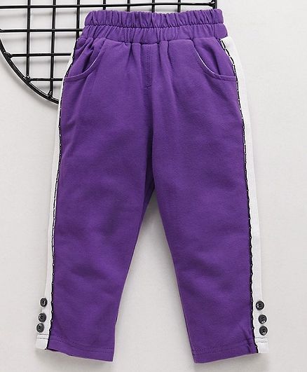Meng Wa Full Length Solid Color Track Pant - Purple