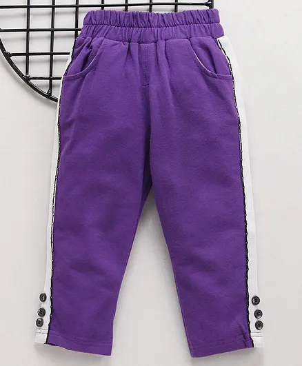Meng Wa Full Length Solid Color Track Pant - Purple