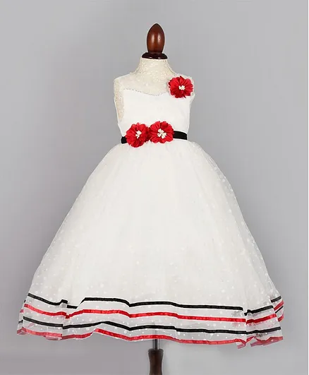 WhiteHenz Clothing Sleeveless Flower Decorated Gown - White