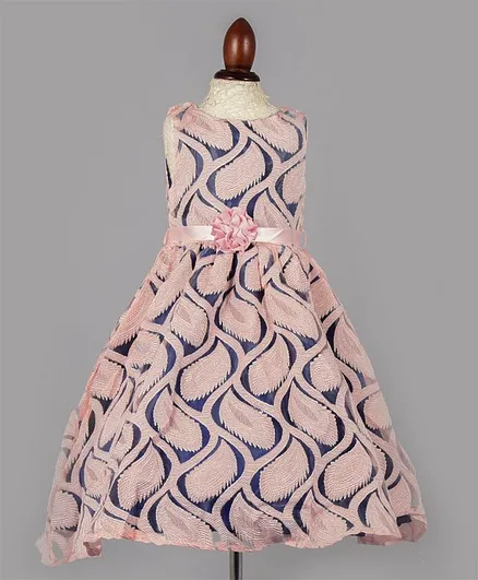 WhiteHenz Clothing Sleeveless Peacock Feather Embroidered Dress - Pink