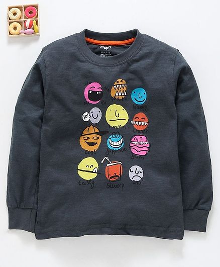 Smarty Full Sleeves Tee Graphic Print - Grey