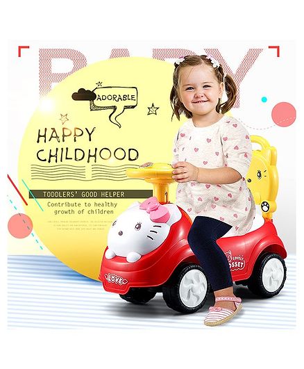 Playhood Cute Kitty Face Baby Manual Push Ride On Car With Music - Red