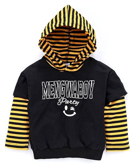 Meng Wa Full Sleeves Striped Hooded Sweatshirt - Black Yellow