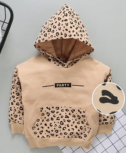 Meng Wa Full Sleeves Winter Wear Hoodies Party Print - Cream