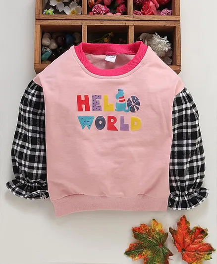 Meng Wa Full Sleeves Tee Hello World Print - Pink