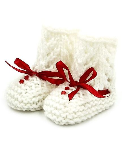 Magic Needles Crystal Detailed Handmade Crochet Booties - White