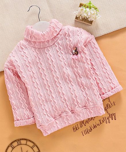 Little Kangaroos Full Sleeves Winter Wear Knitted Solid Top - Pink