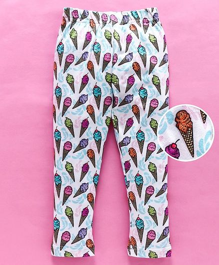 Eteenz Full Length Leggings Ice Cream Print - White