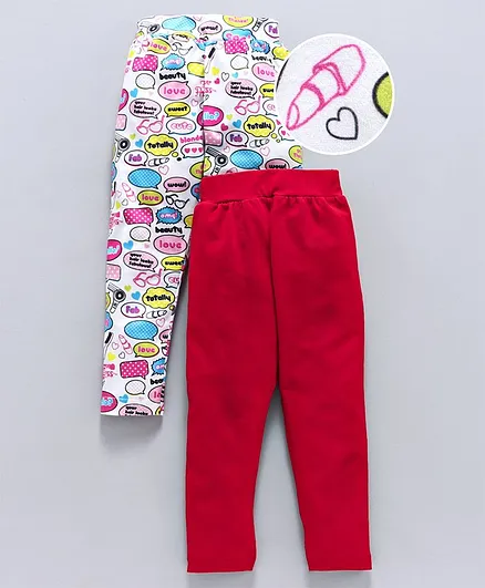 Eteenz Full Length Leggings Pack of 2 Multi Print - Pink Red