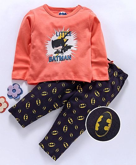 Mom's Love Full Sleeves Tee & Lounge Pants Set Batman Print - Orange