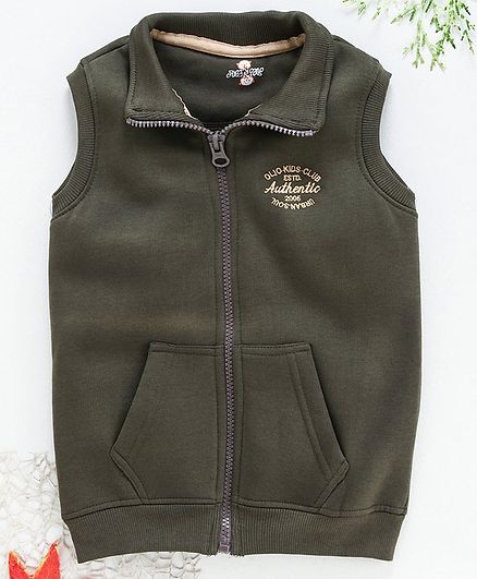 Olio Kids Turtle Neck Sleeveless Sweat Jacket - Olive Green