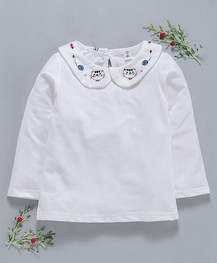 Kookie Kids Full Sleeves Top Embroidered Collar - White