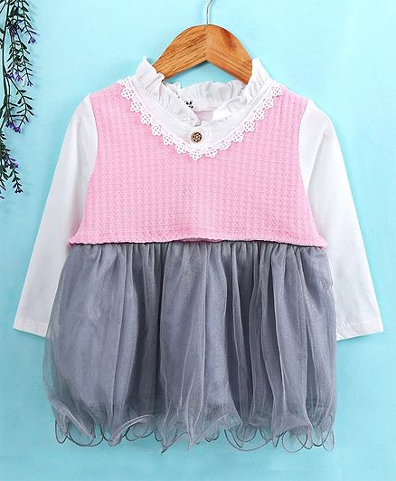 Kookie Kids Full Sleeves Frock - Light Pink