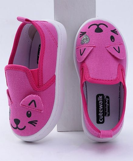 Cute Walk by Babyhug Canvas Shoes Kitty Design - Fuchsia