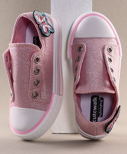 Cute Walk by Babyhug Casual Shoes Butterfly Applique - White Pink