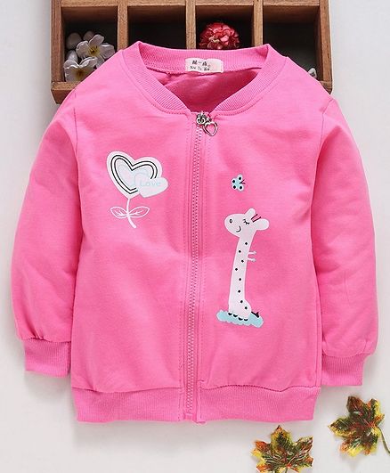 Kookie Kids Full Sleeves Jacket Giraffe Print - Pink