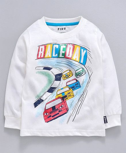 Fido Full Sleeves T-Shirt Car Print - Off White